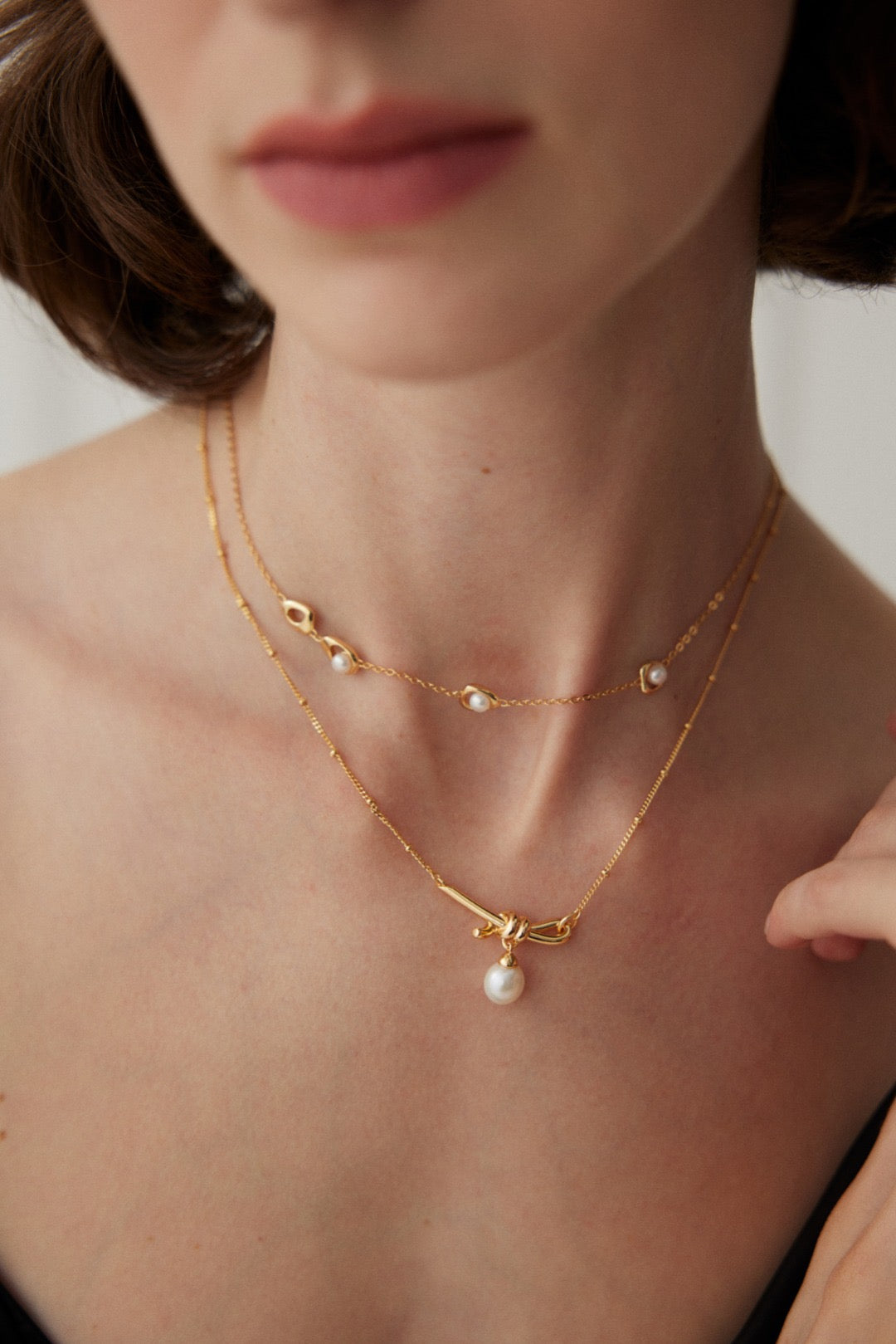 18K Gold Plated 925 Silver Natural Pearl Knot Necklace