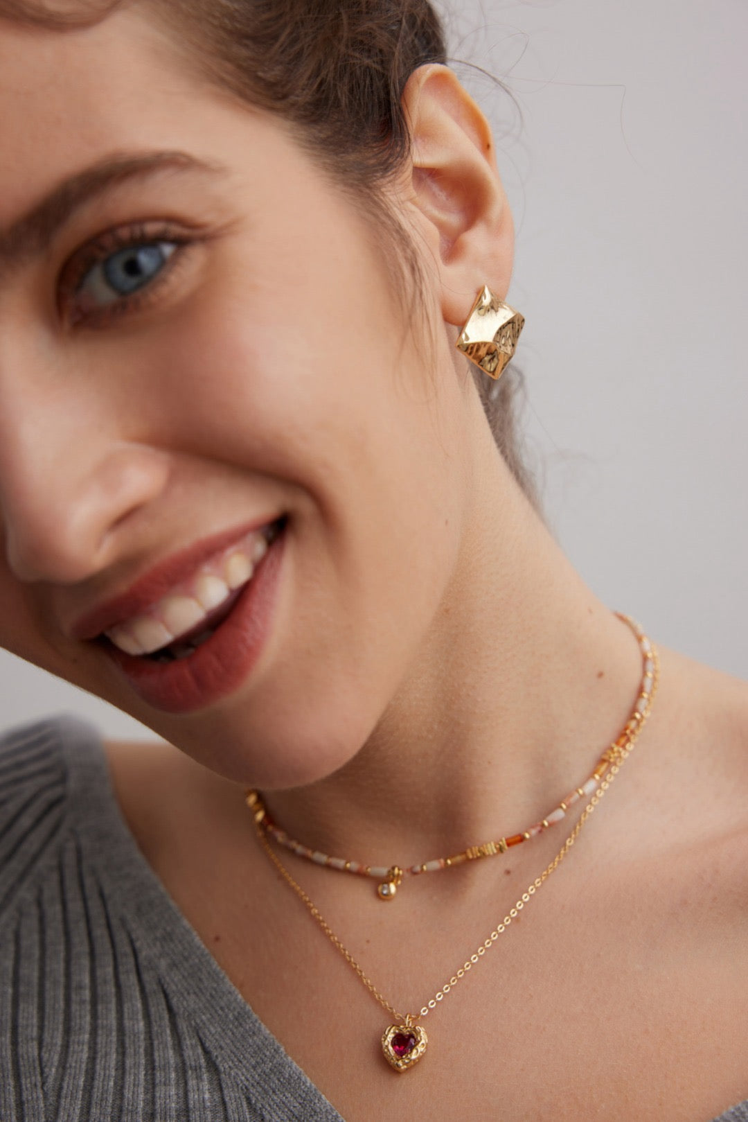 18K Gold Plated 925 Silver Irregular Square Stud Earrings