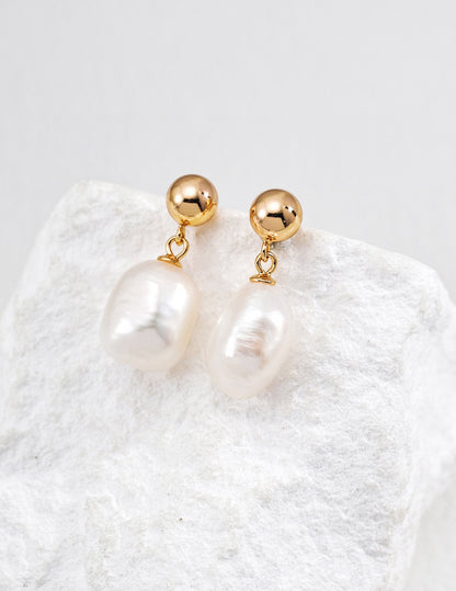 Natural pearl drop earrings with 18K gold-plated 925 sterling silver studs