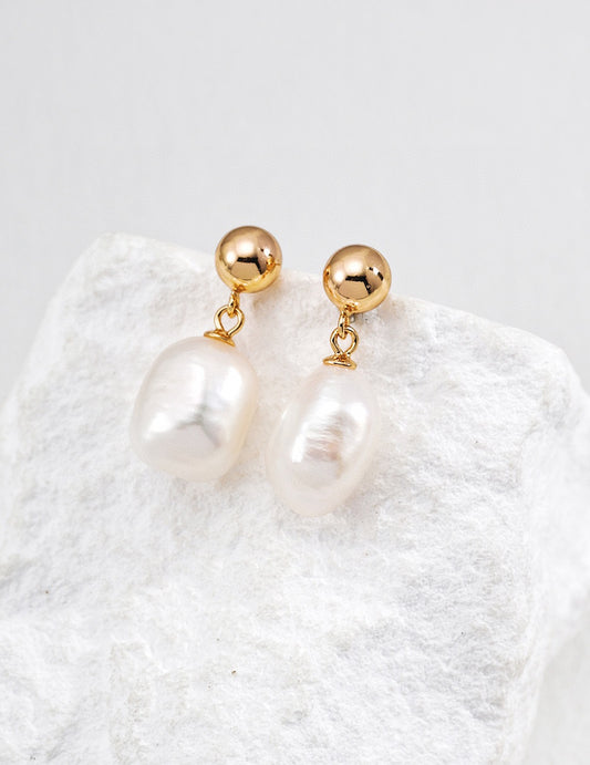 Natural pearl drop earrings with 18K gold-plated 925 sterling silver studs