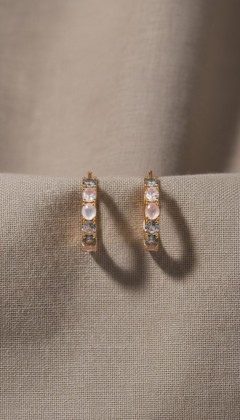 Gold Vermeil Huggie Hoops with Semi-Precious Stones