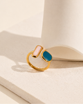 Modern adjustable S925 sterling silver ring with blue and white enamel details, gold plated open band statement jewelry for women