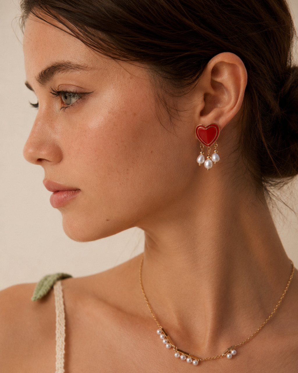 Amour Heart Pearl Drop Earrings