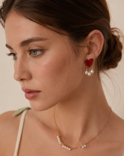 Amour Heart Pearl Drop Earrings
