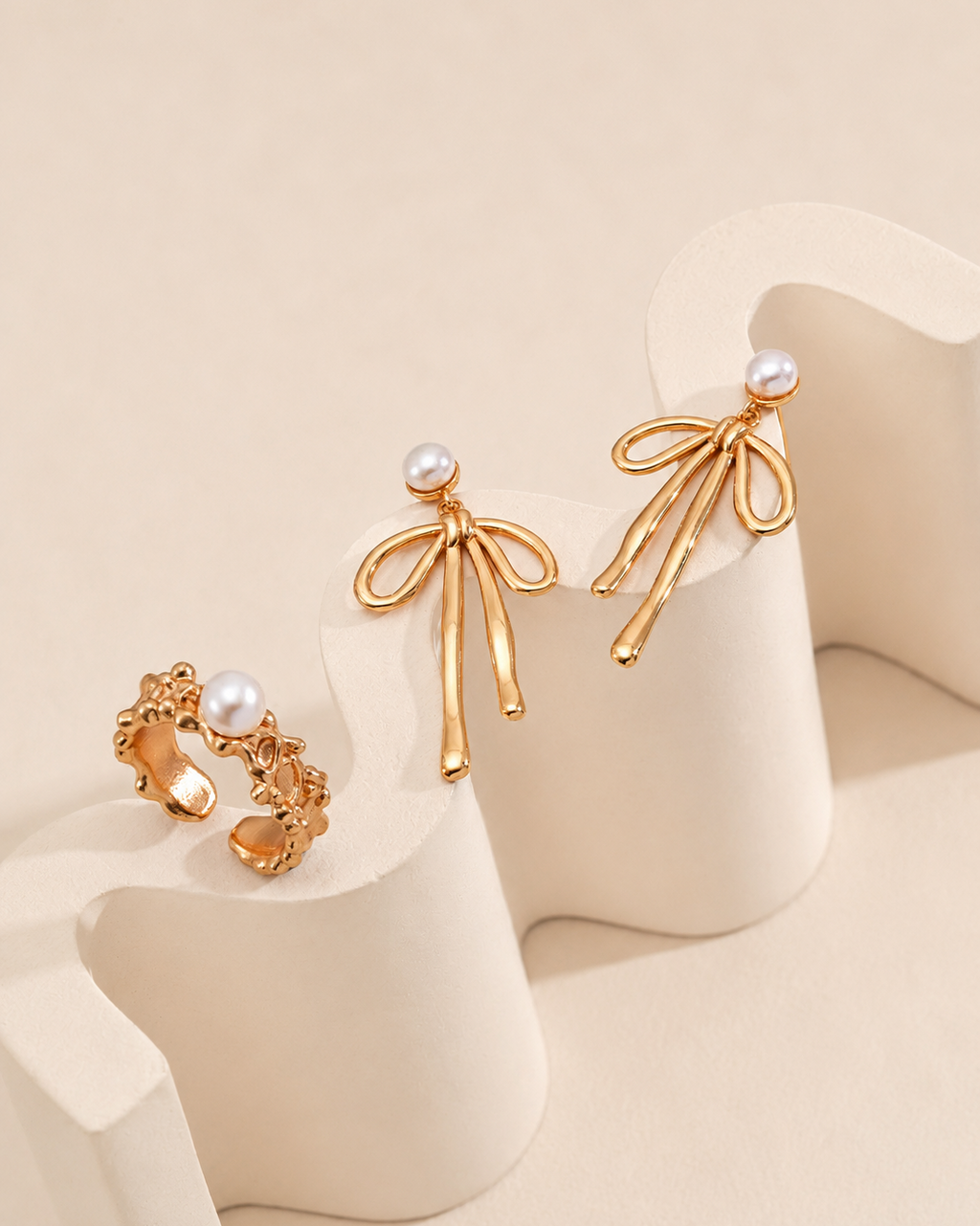 Pearl Bow Drop Earrings