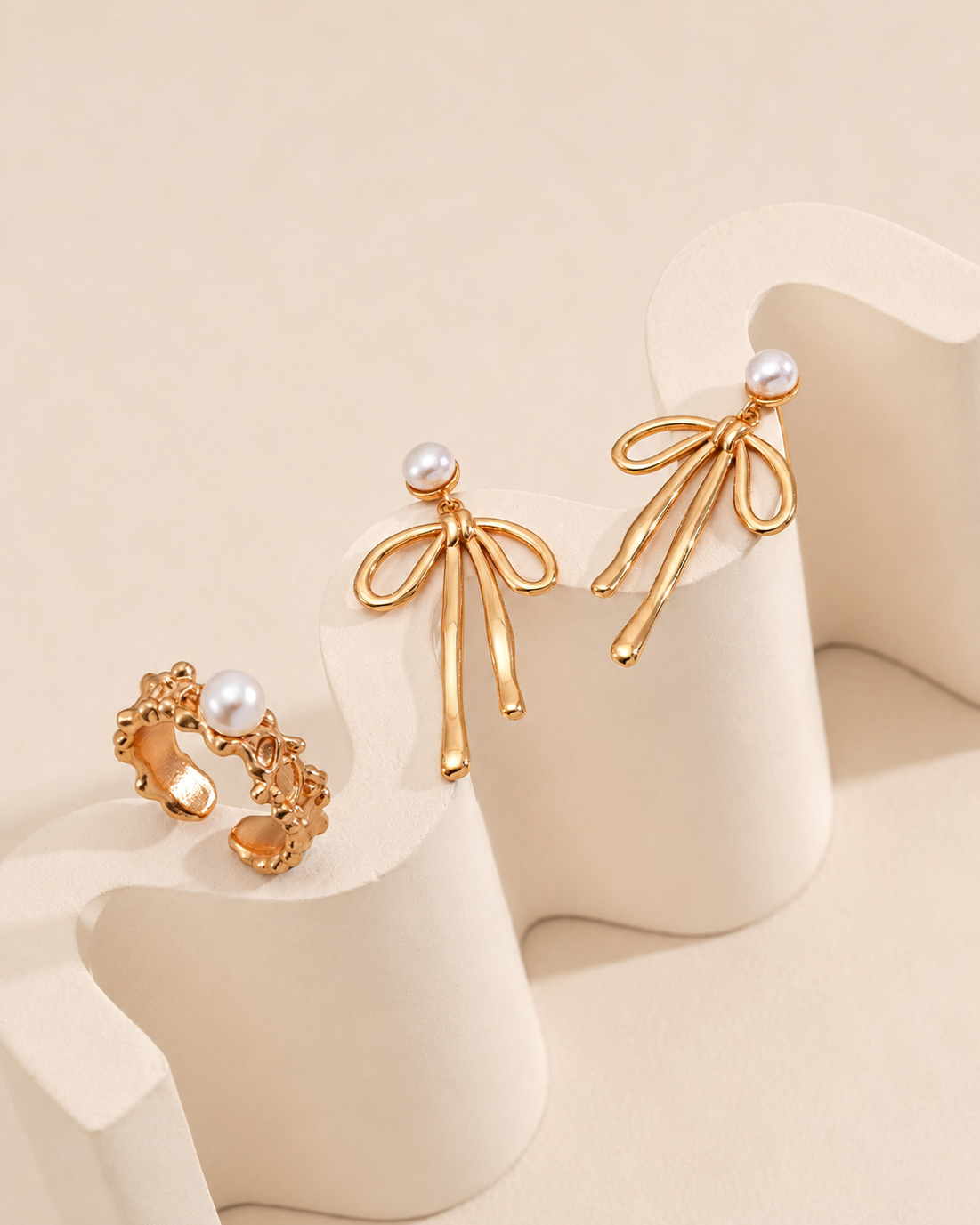Pearl Bow Drop Earrings