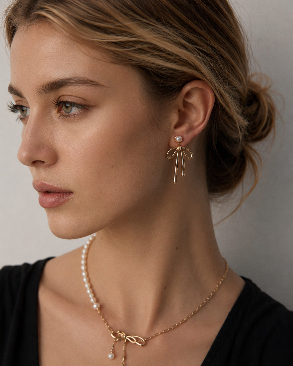 Pearl Bow Drop Earrings