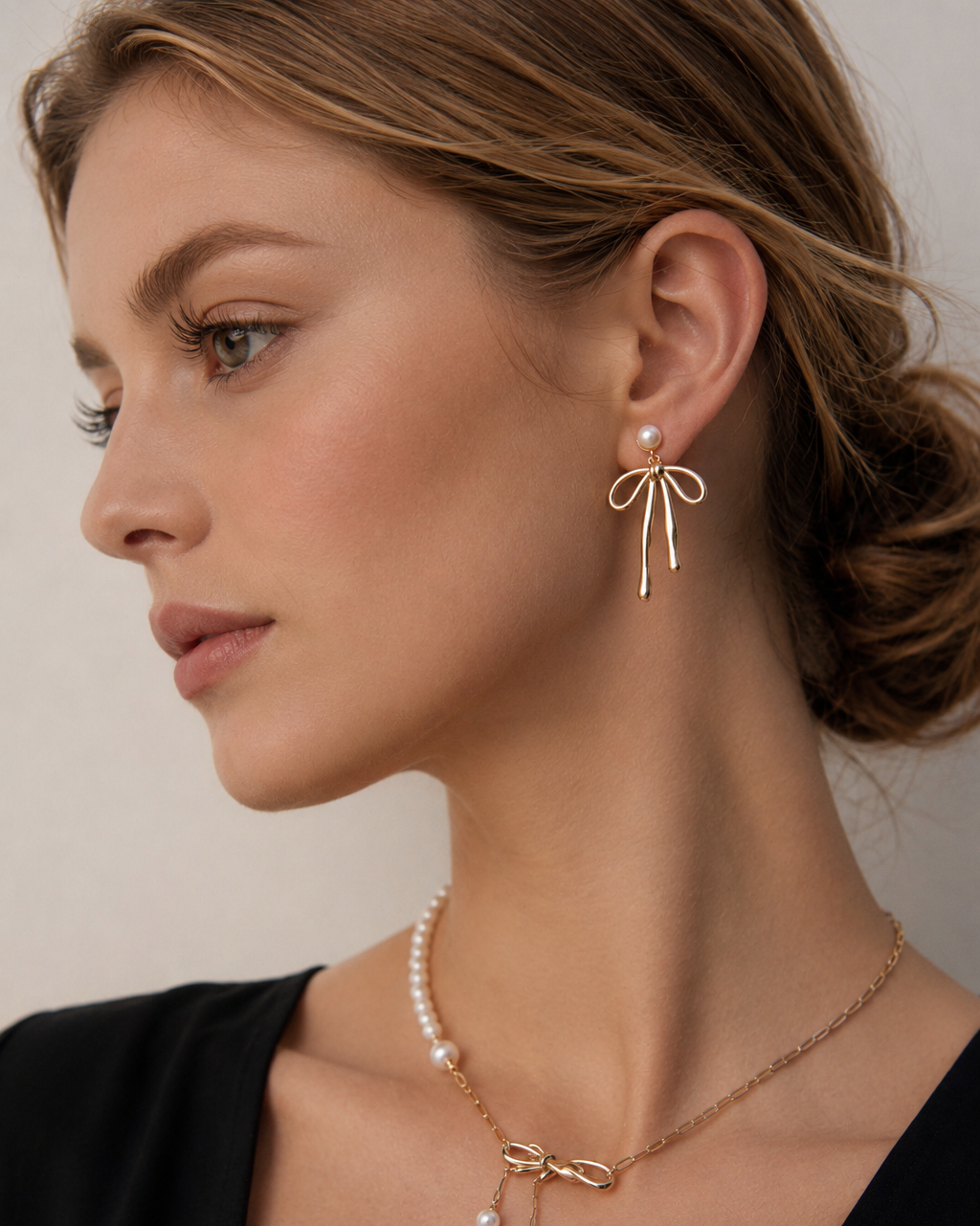 Pearl Bow Drop Earrings