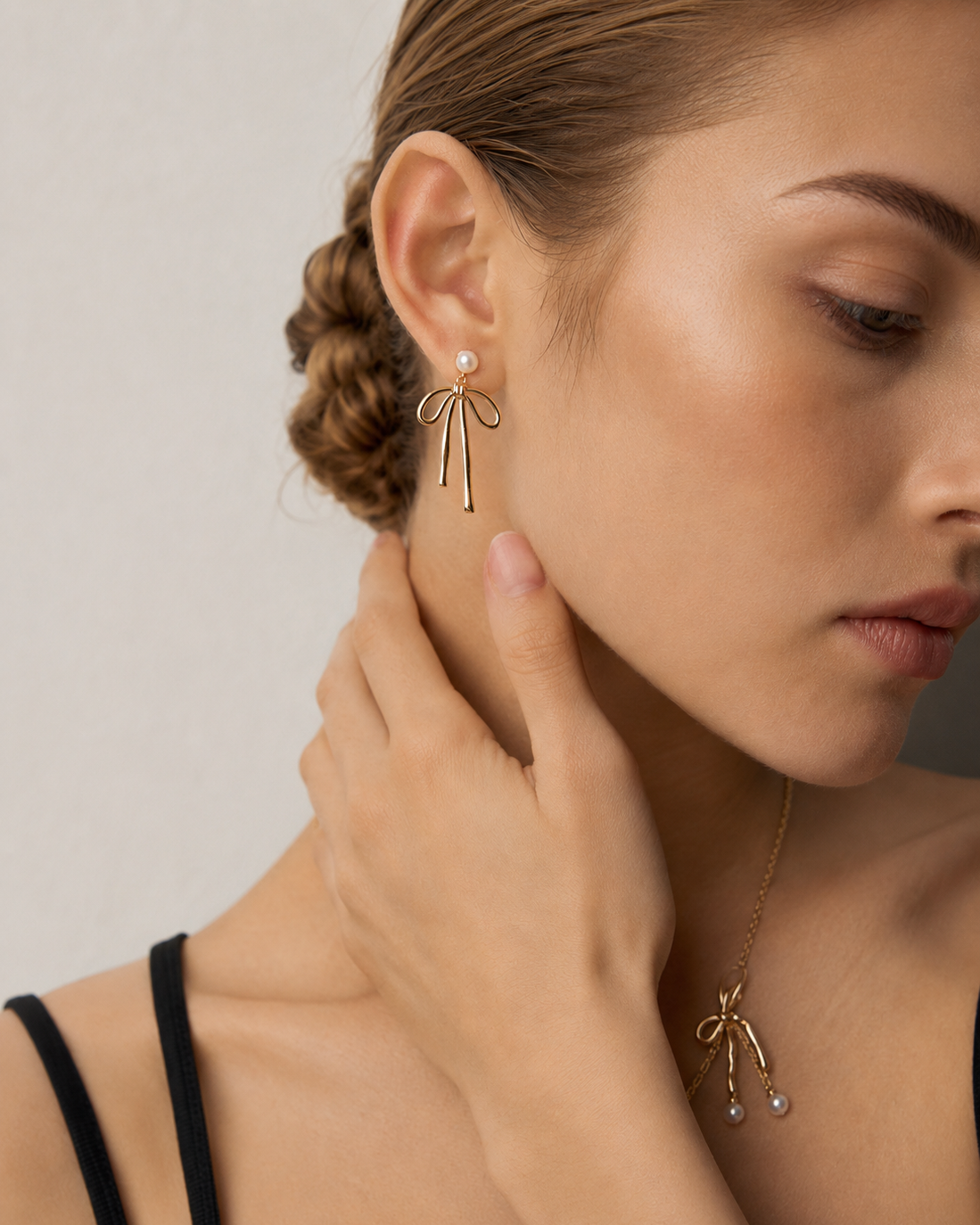 Pearl Bow Drop Earrings