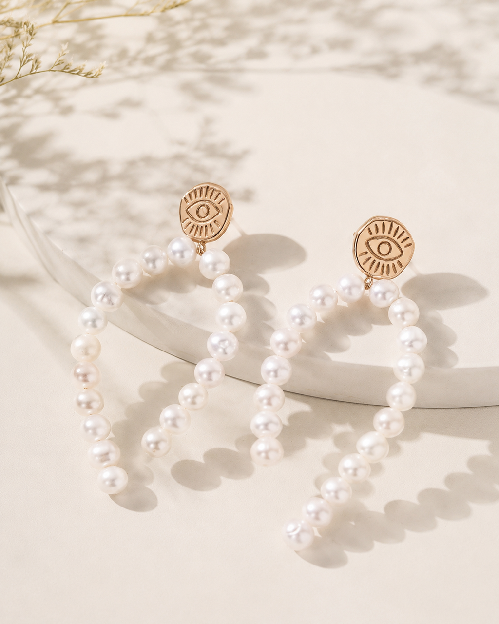 Evil Eye Pearl Drop Earrings