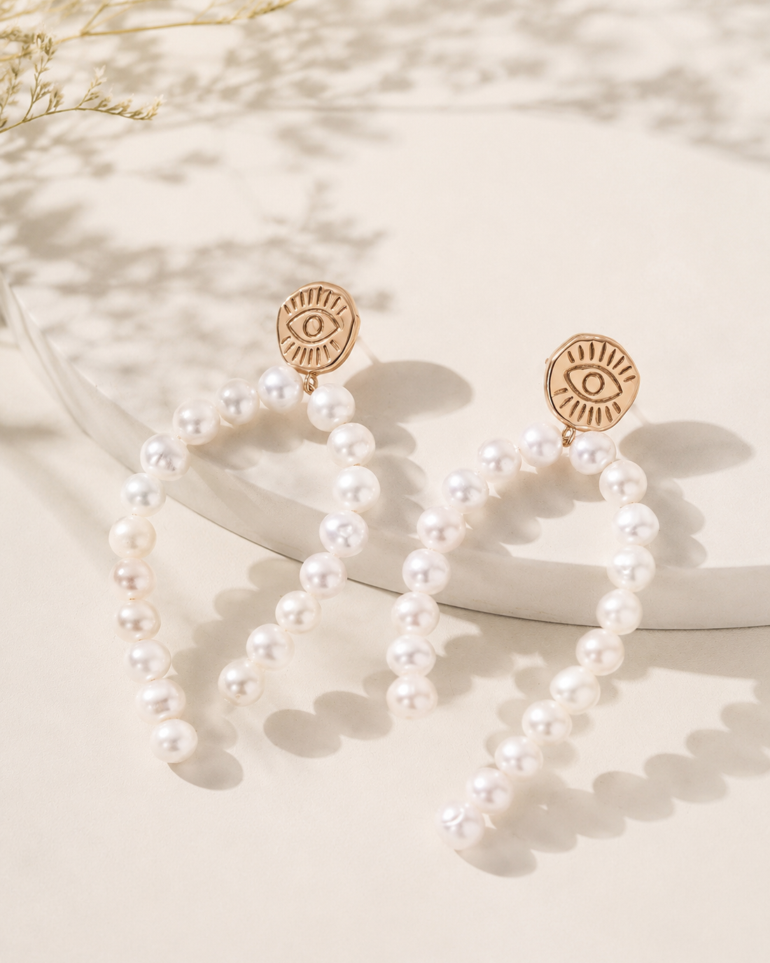 Evil Eye Pearl Drop Earrings