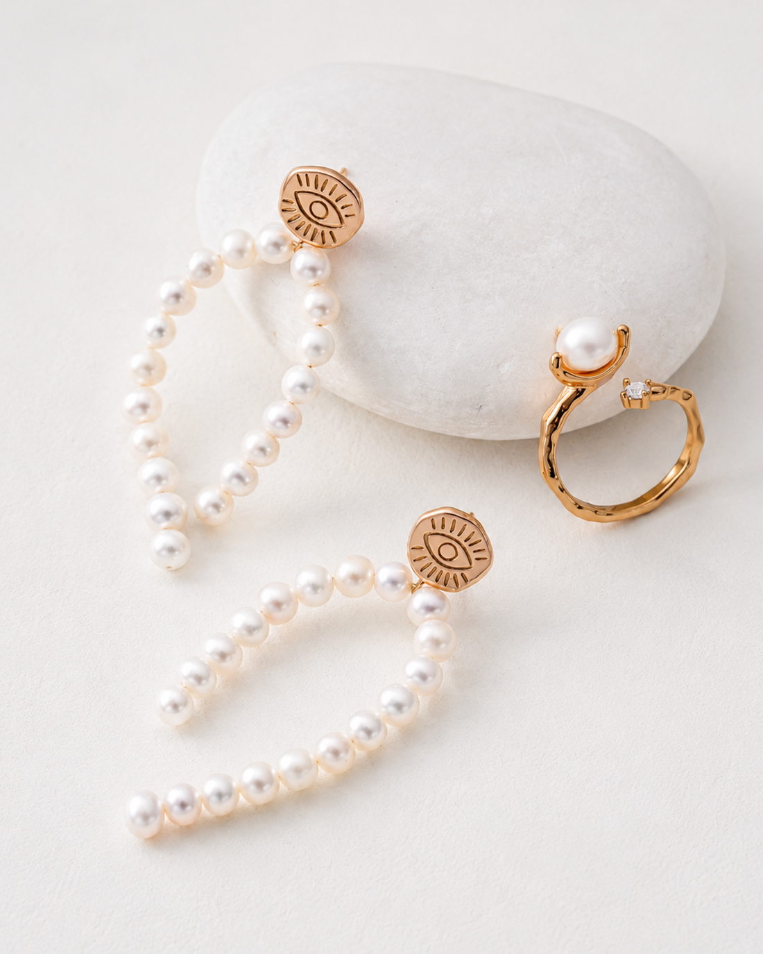 Evil Eye Pearl Drop Earrings