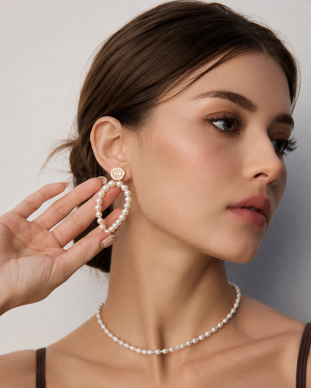 Evil Eye Pearl Drop Earrings