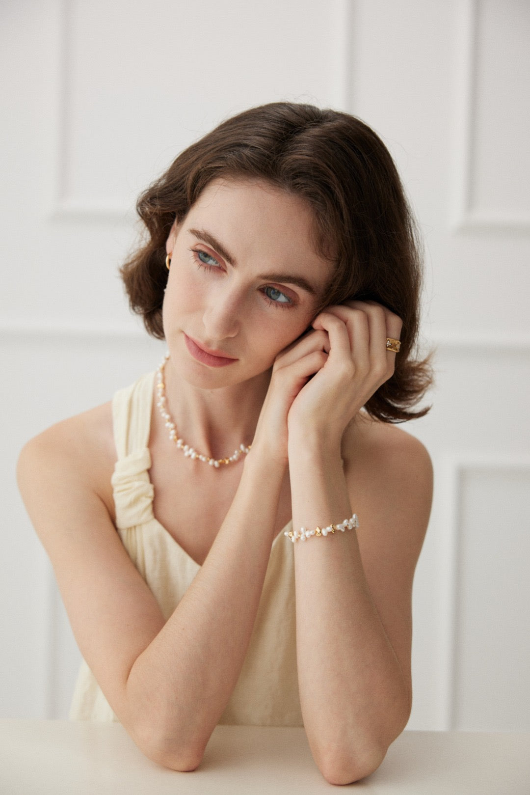 Gold and Natural Pearl Bracelet | Dainty Baroque Pearl Chain Bracelet for Women
