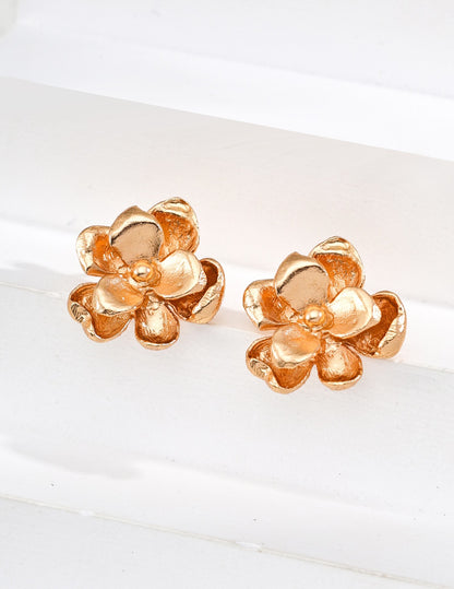 18K Gold-Plated Flower Stud Earrings | 925 Sterling Silver Floral Earrings