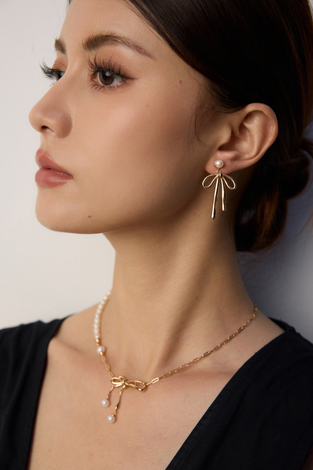 Natural Pearl Bow Drop Earrings | 18K Gold  925 Silver Ribbon Jewelry