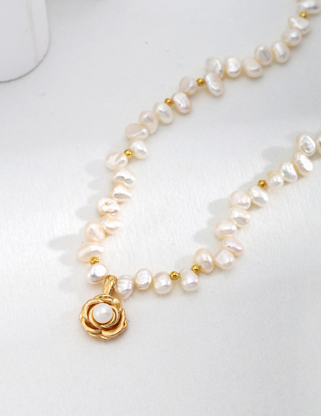 Camellia Pearl Necklace – 18K Gold 925 Silver with Natural Pearls