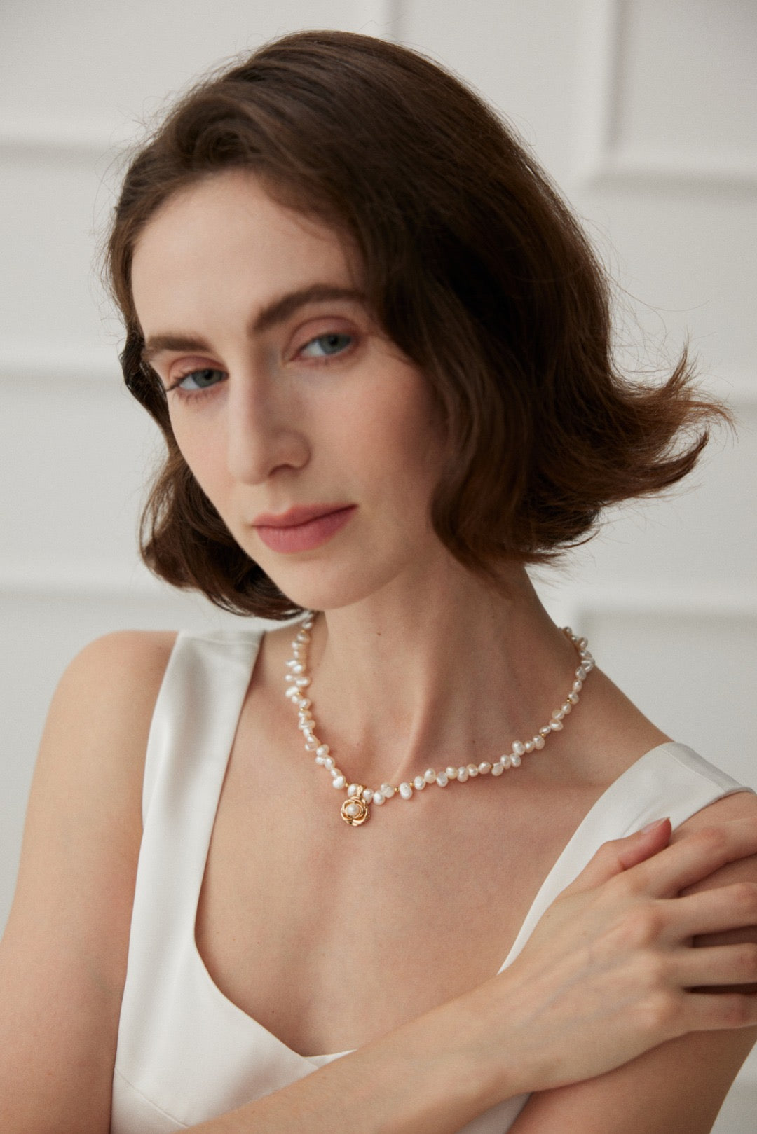 Camellia Pearl Necklace – 18K Gold 925 Silver with Natural Pearls