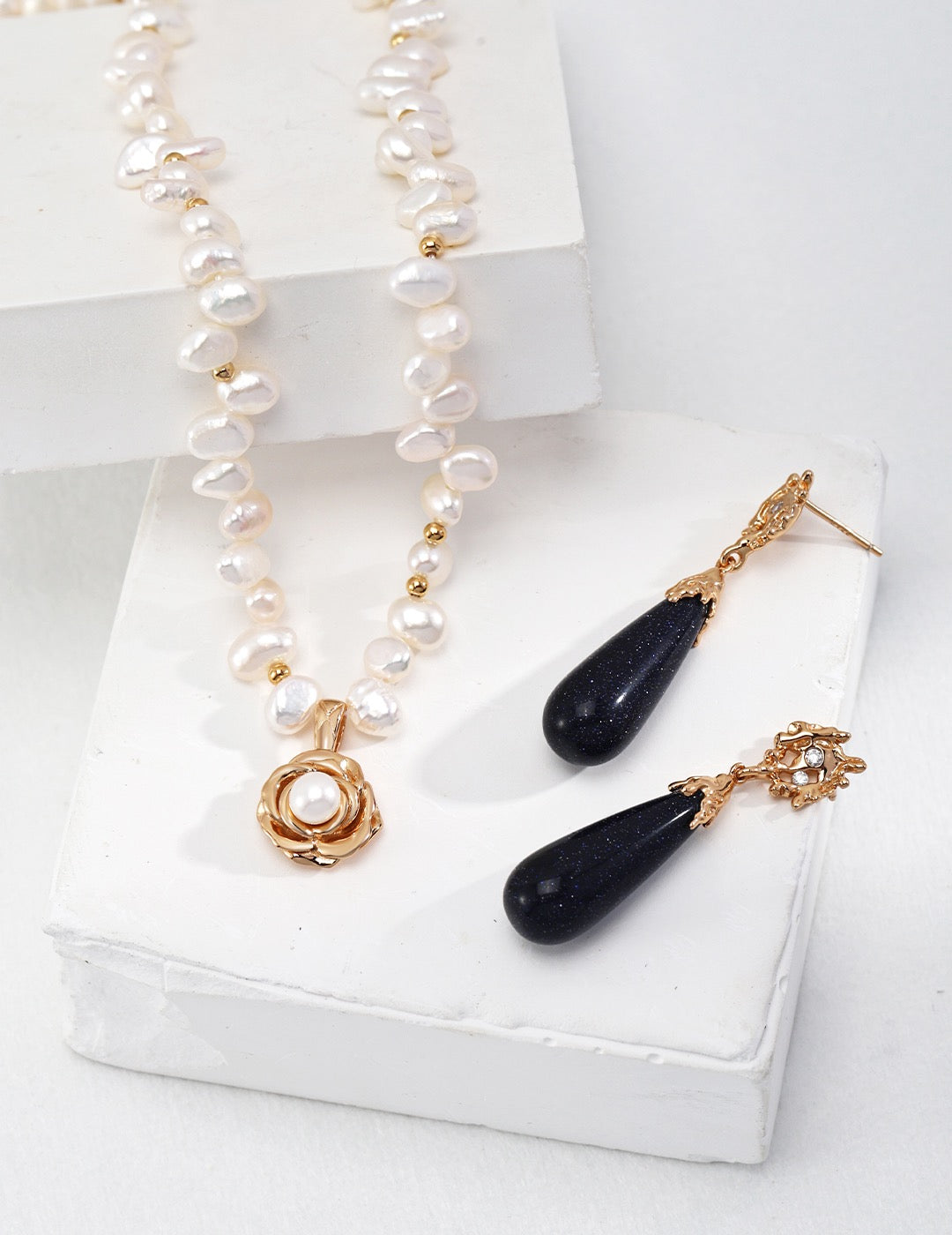 Camellia Pearl Necklace – 18K Gold 925 Silver with Natural Pearls