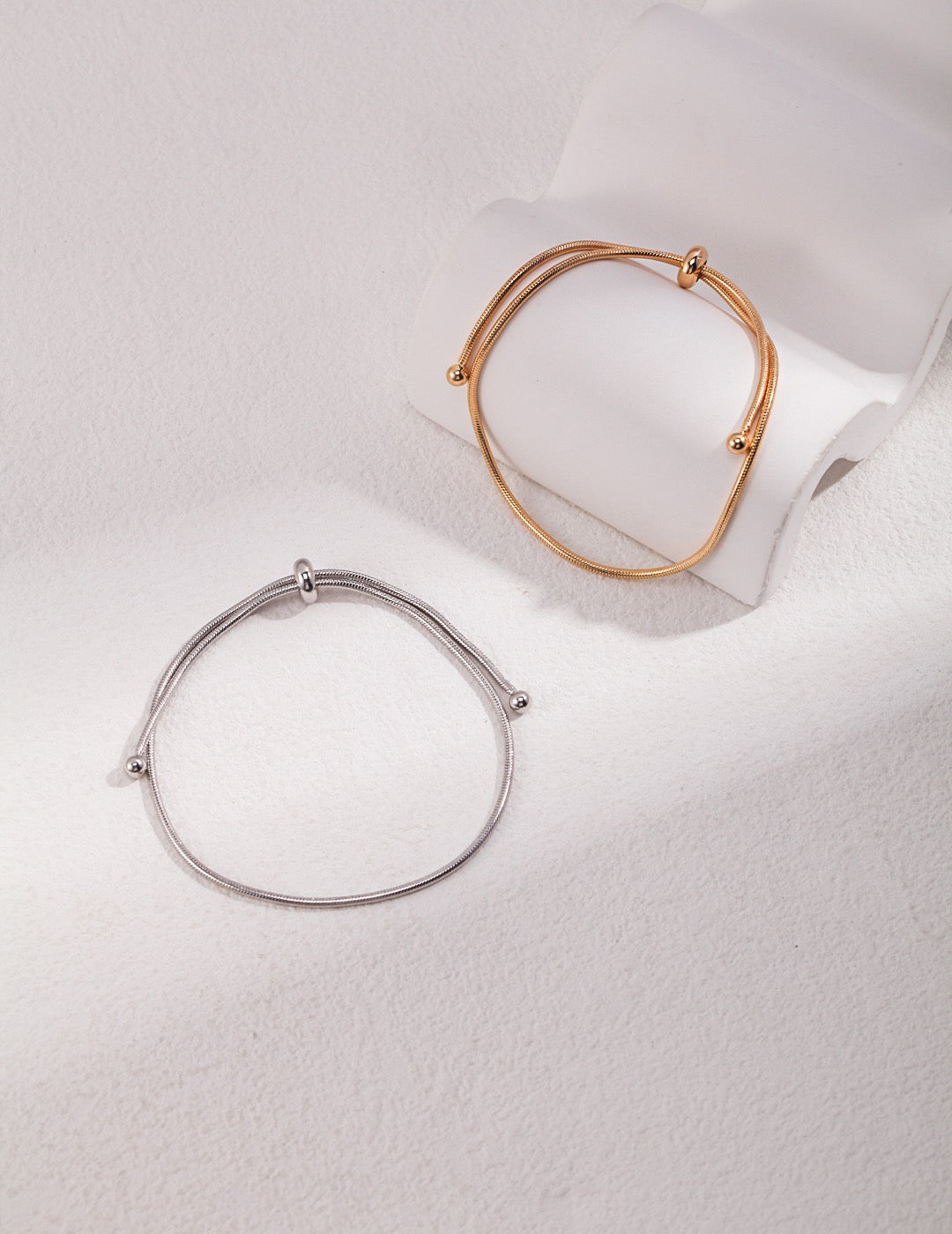 18K Gold / White Gold 925 Sterling Silver Adjustable Snake Chain Bracelet