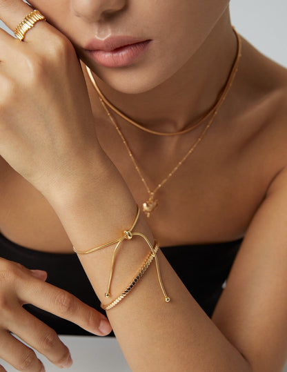 18K Gold / White Gold 925 Sterling Silver Adjustable Snake Chain Bracelet