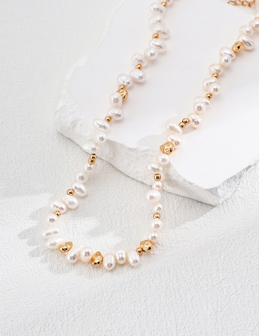 Natural Pearl Necklace – 18K Gold Plated 925 Silver Baroque Pearl Chain