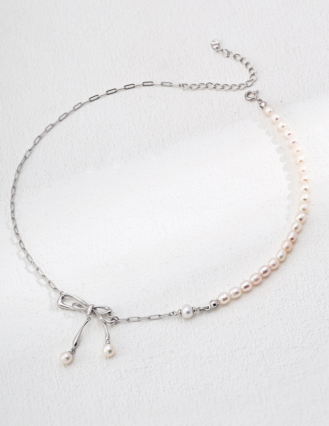 Bow Pearl Necklace – 18K Gold & 18K White Gold Plated 925 Silver with Natural Pearls