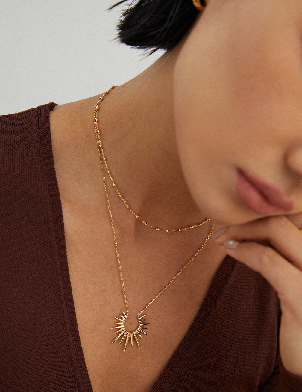 Radiant Sunburst Necklace – 18K Gold & 18K White Gold on 925 Sterling Silver