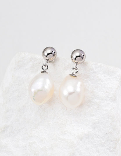 18K Gold / White Gold 925 Sterling Silver Natural Pearl Drop Earrings