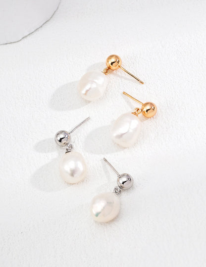 18K Gold / White Gold 925 Sterling Silver Natural Pearl Drop Earrings