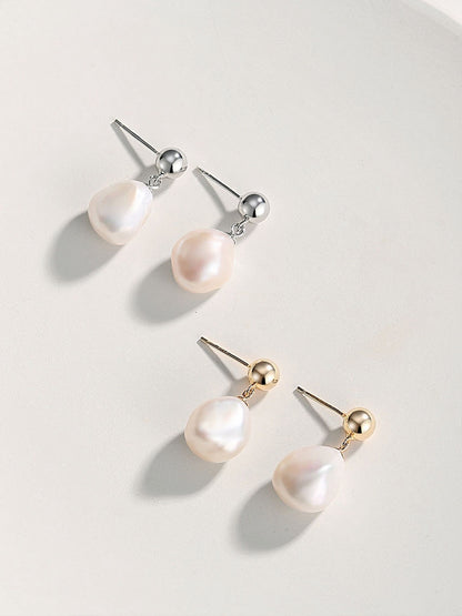 18K Gold / White Gold 925 Sterling Silver Natural Pearl Drop Earrings
