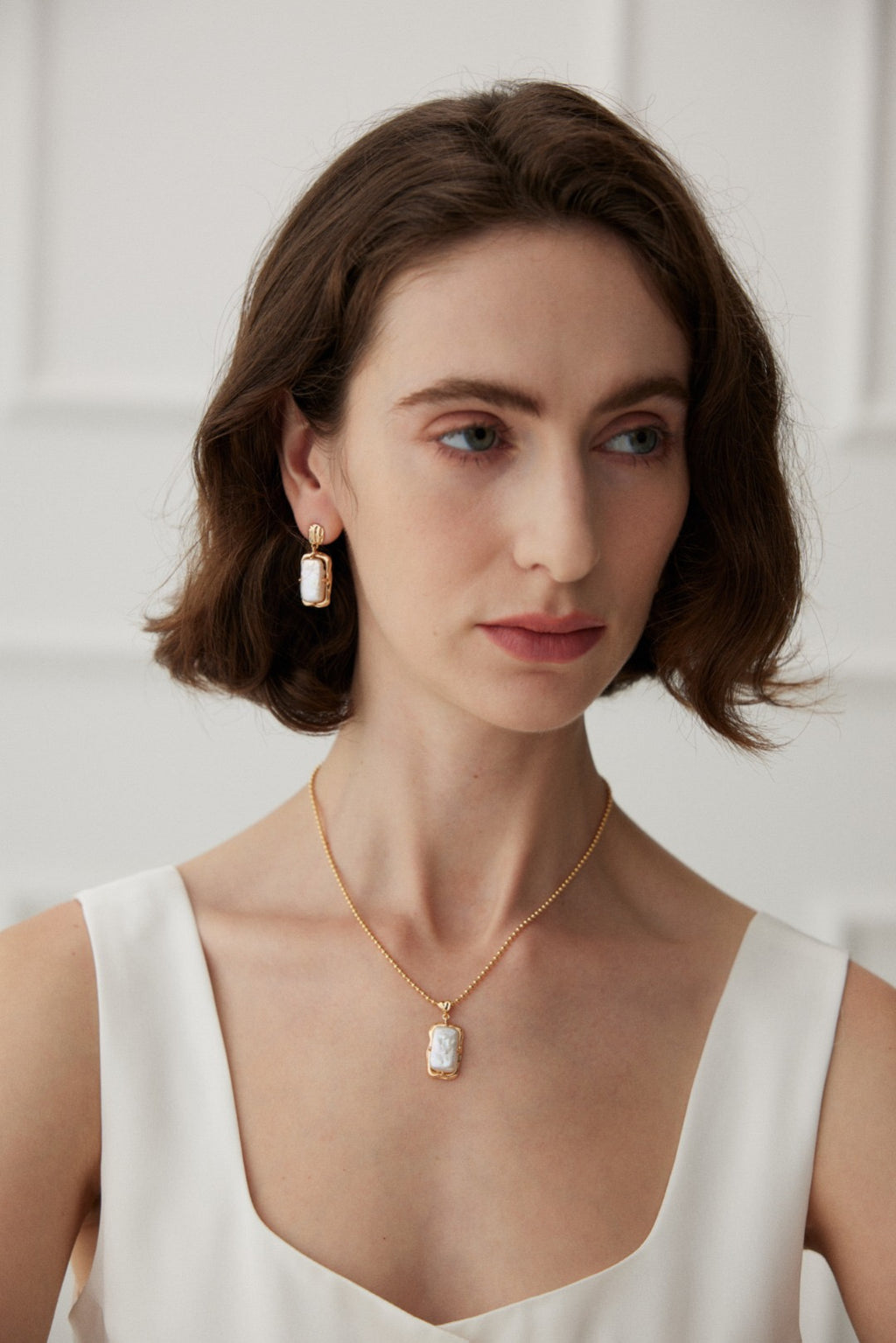 18K Gold Plated 925 Silver Natural Pearl Pendant & Earrings Set