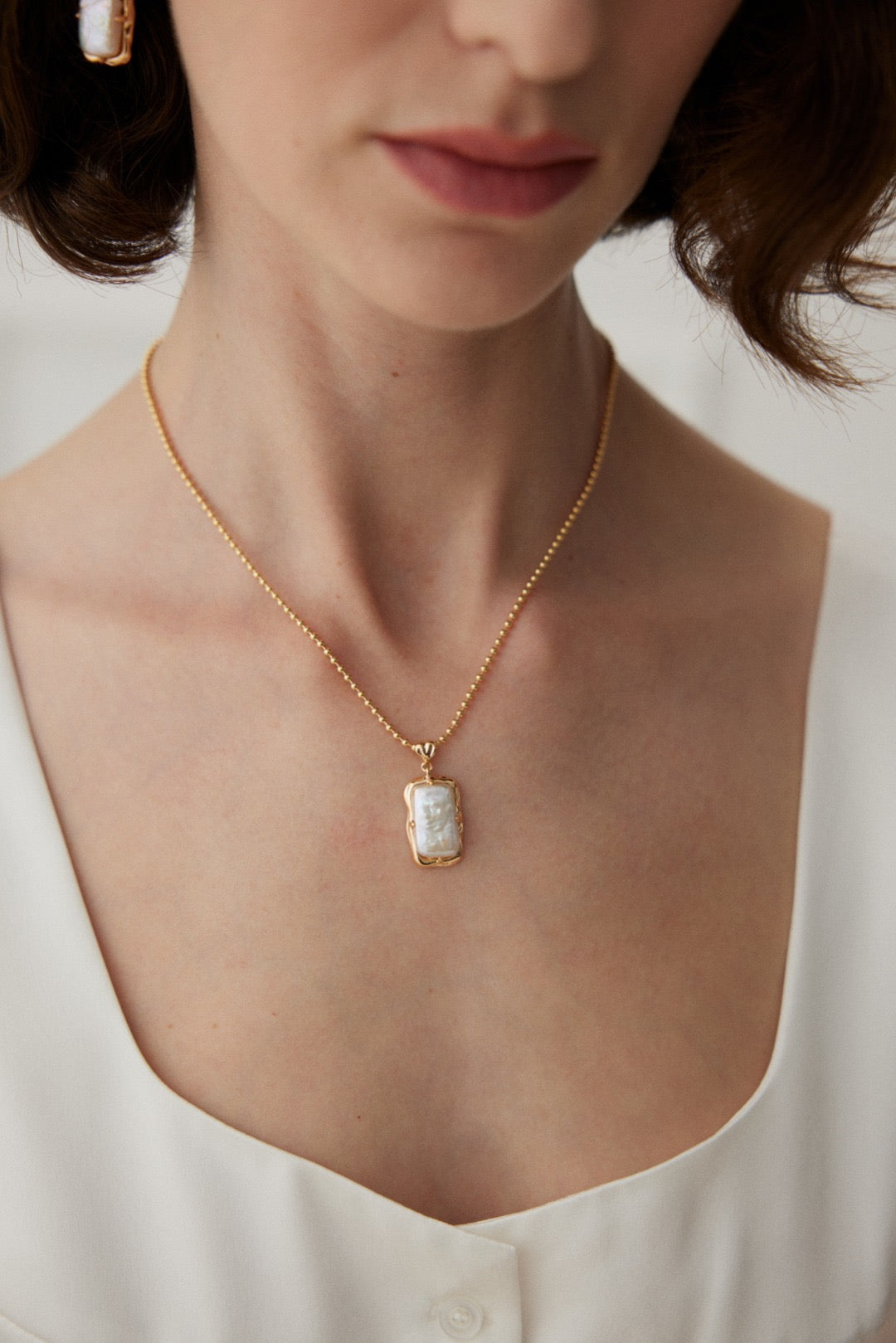 18K Gold Plated 925 Silver Natural Pearl Pendant & Earrings Set