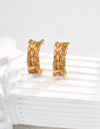 Textured Sculptural Hoop Earrings — 18K Gold / White Gold, 925 Sterling Silver