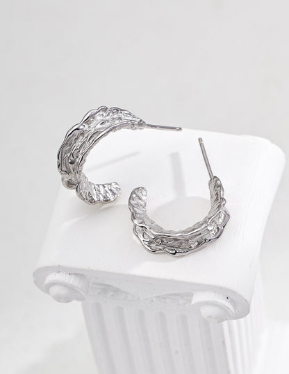 Textured Sculptural Hoop Earrings — 18K Gold / White Gold, 925 Sterling Silver