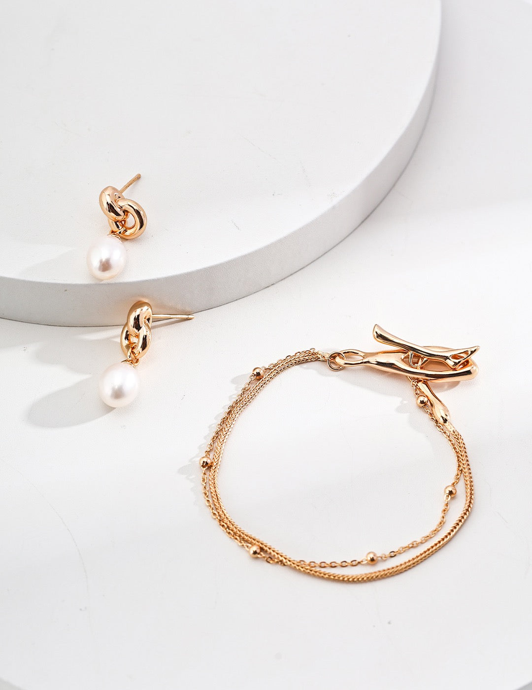 Multi-Layer Beaded Chain Bracelet — 18K Gold / White Gold, 925 Sterling Silver