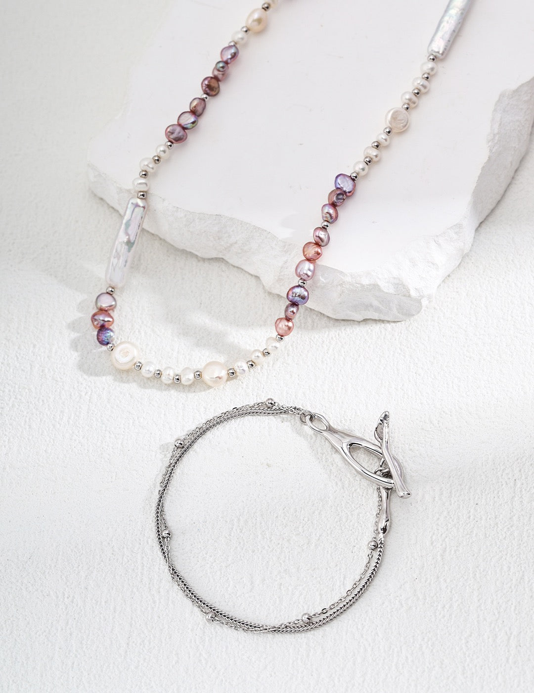 Multi-Layer Beaded Chain Bracelet — 18K Gold / White Gold, 925 Sterling Silver