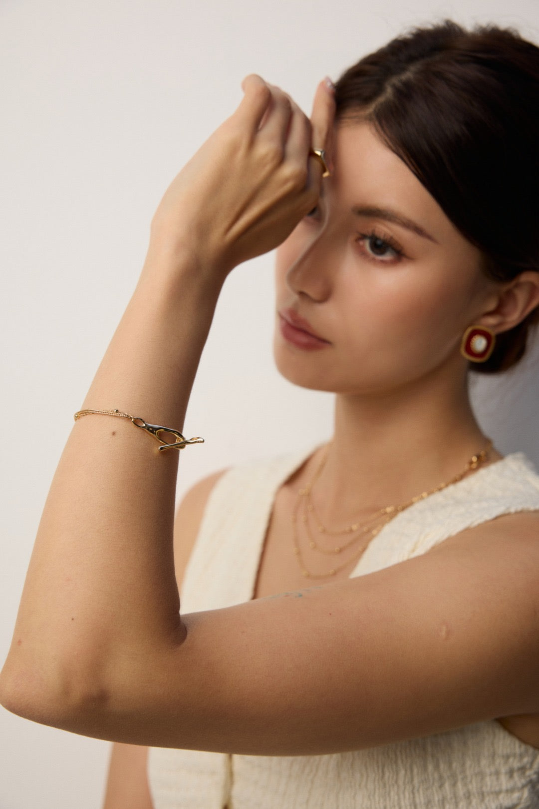 Multi-Layer Beaded Chain Bracelet — 18K Gold / White Gold, 925 Sterling Silver