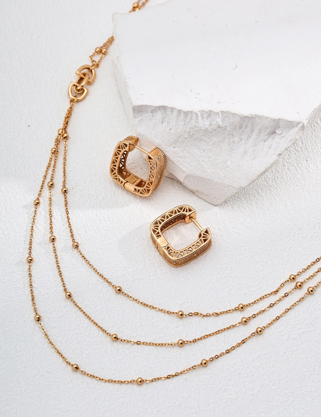 18K Gold Plated 925 Silver Multi-Layer Beaded Chain Necklace
