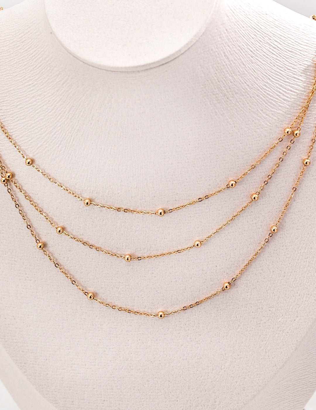 18K Gold Plated 925 Silver Multi-Layer Beaded Chain Necklace