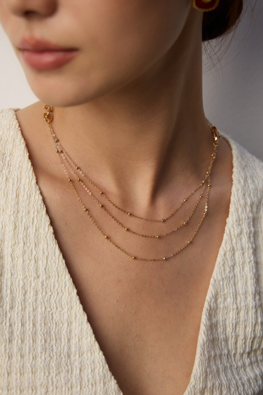 18K Gold Plated 925 Silver Multi-Layer Beaded Chain Necklace