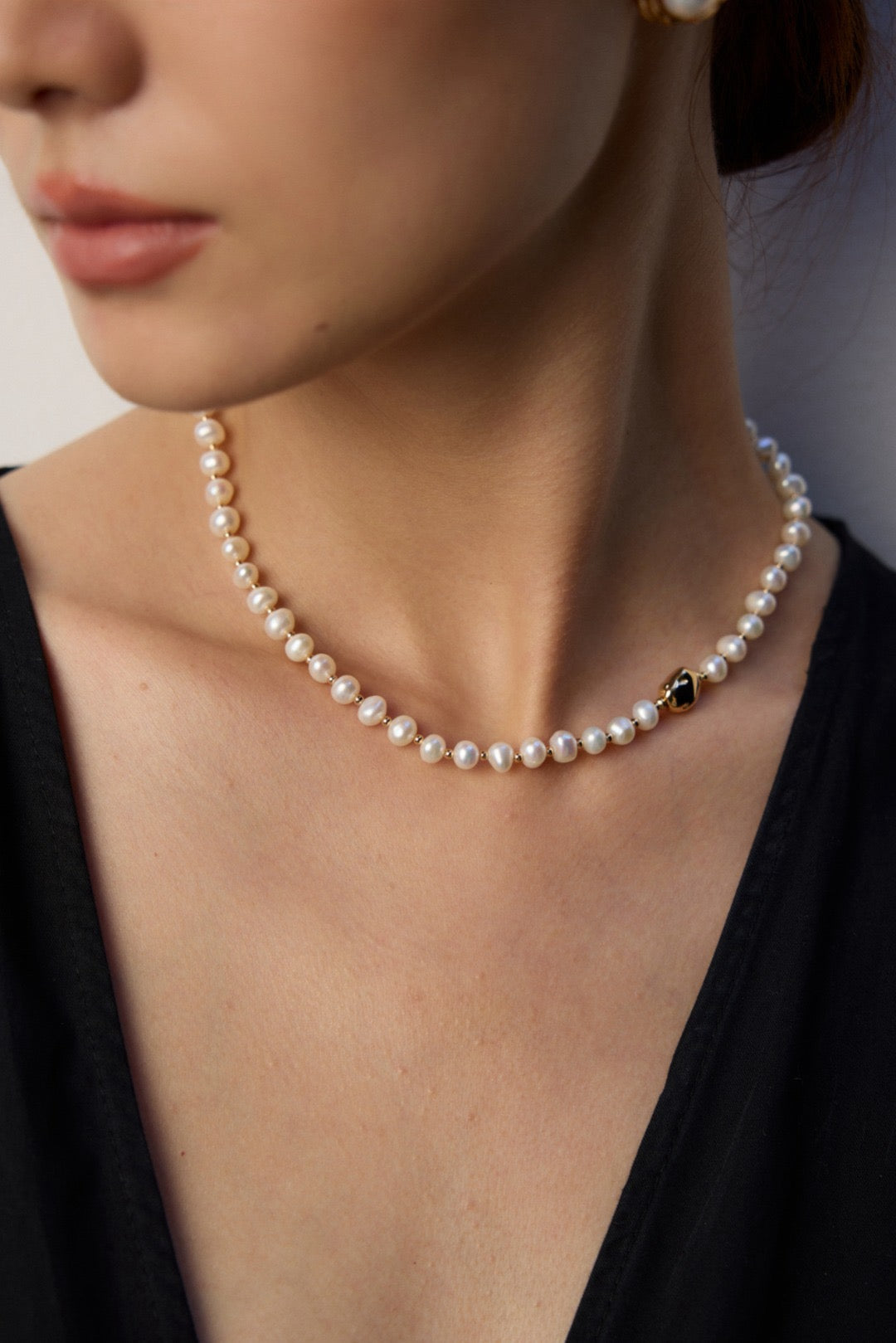 18K Gold & White Gold Plated 925 Silver Natural Freshwater Pearl Necklace