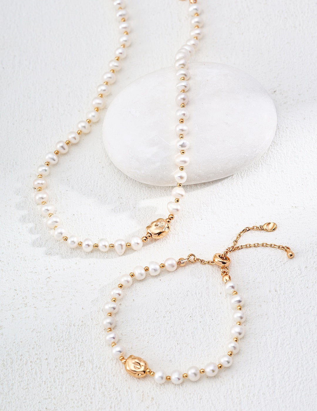 18K Gold & White Gold Plated 925 Silver Natural Freshwater Pearl Necklace