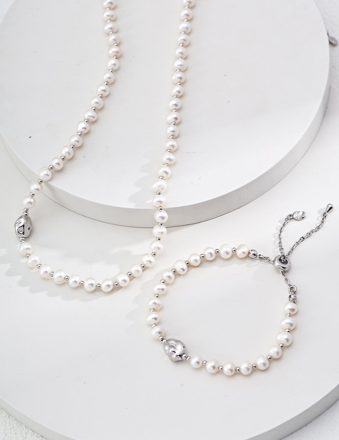 18K Gold & White Gold Plated 925 Silver Natural Freshwater Pearl Necklace