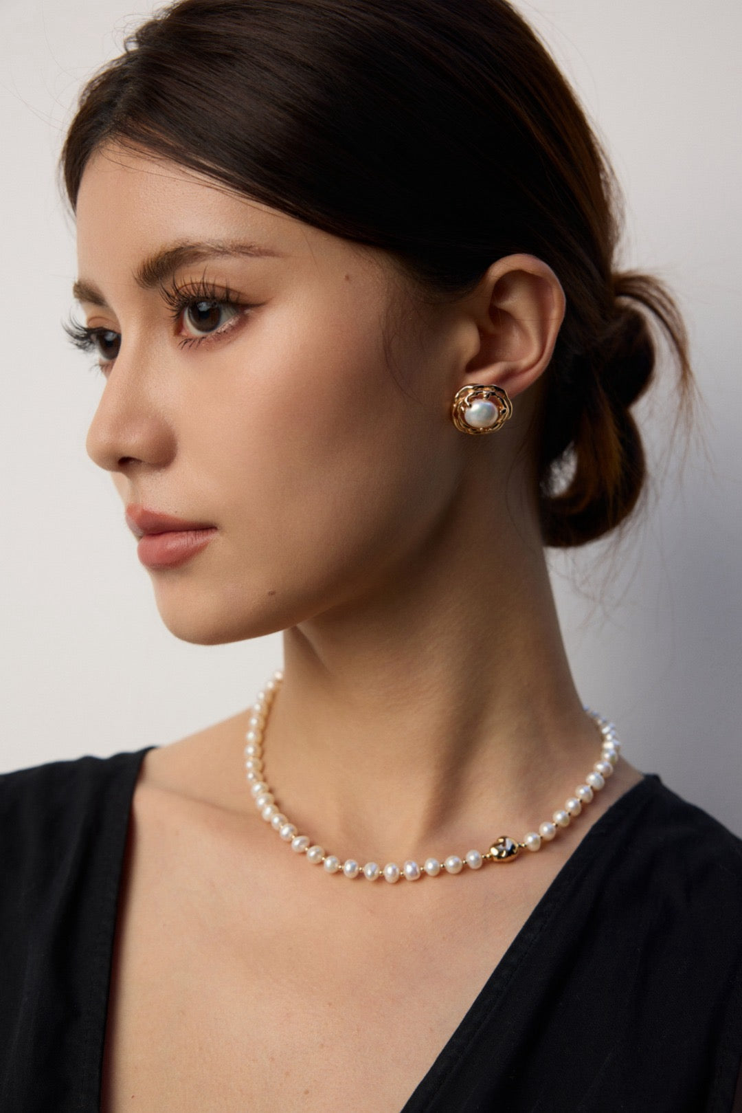 18K Gold & White Gold Plated 925 Silver Natural Freshwater Pearl Necklace