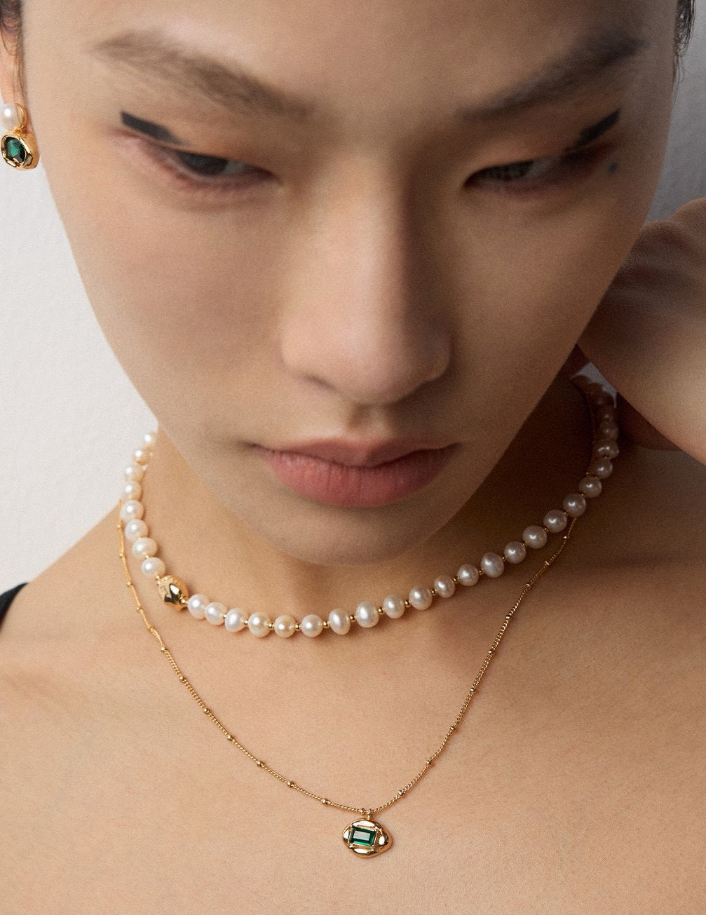 18K Gold & White Gold Plated 925 Silver Natural Freshwater Pearl Necklace