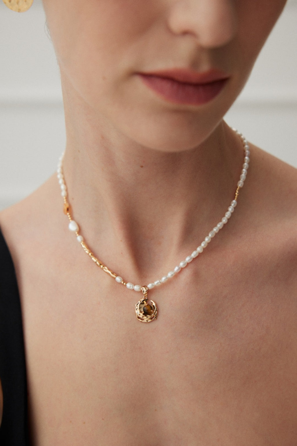 Natural Pearl/Tiger Eye Stone Necklace
