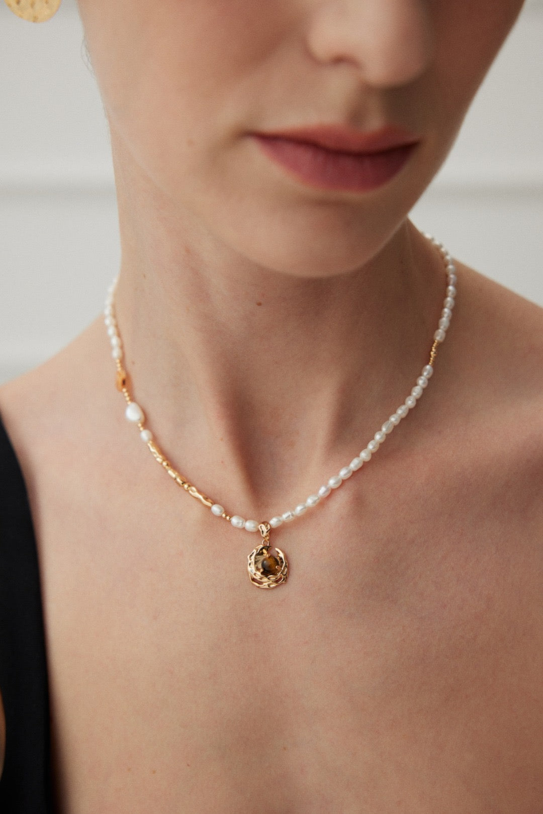 Natural Pearl/Tiger Eye Stone Necklace