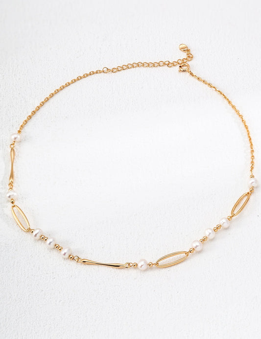 pearl Necklace, 18k gold , elegant Necklace for women, statement jewelry,, gold chain Necklace, enamel jewelry, chic pearl Necklace, 925 Sterling Silver