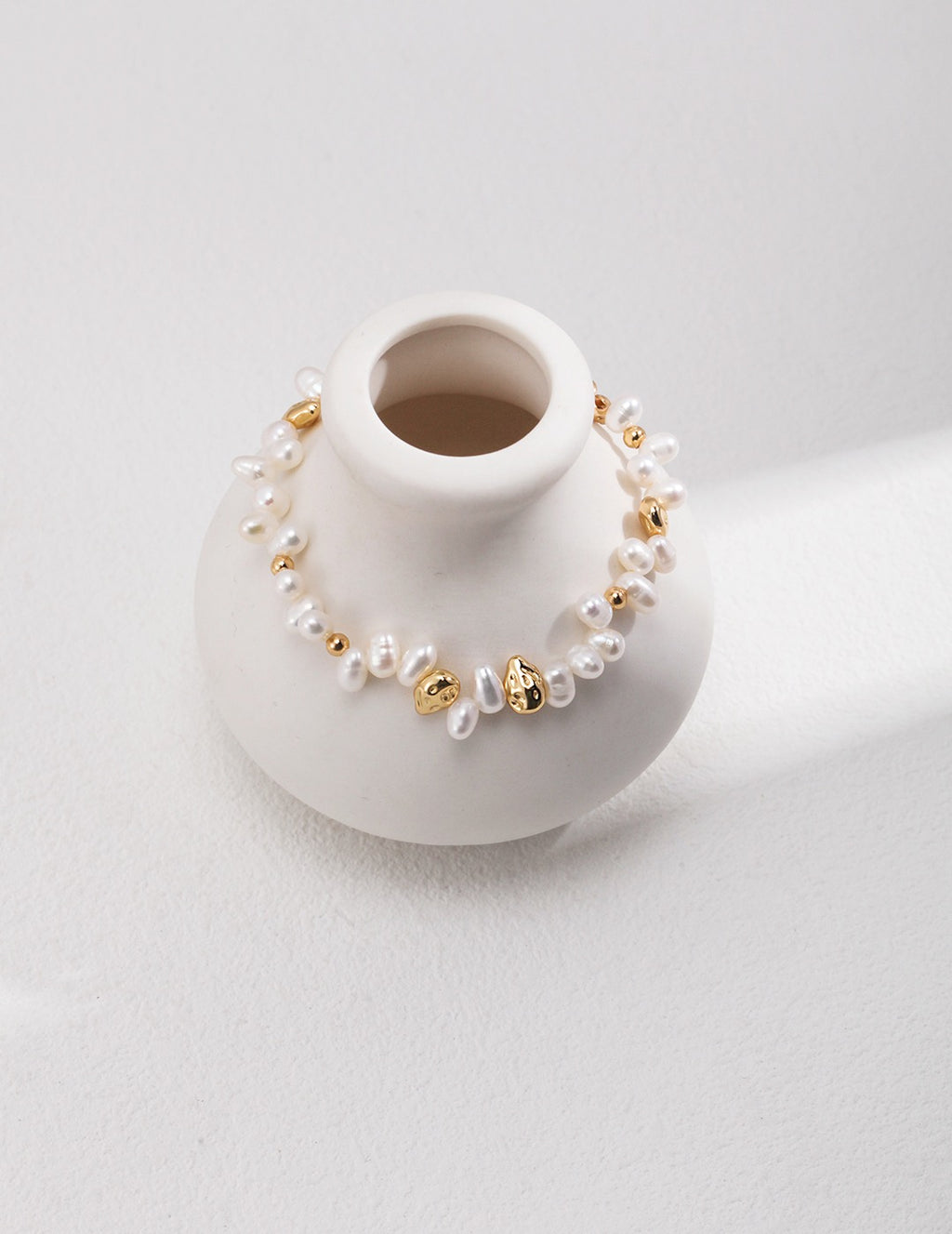 Gold and Natural Pearl Bracelet | Dainty Baroque Pearl Chain Bracelet for Women